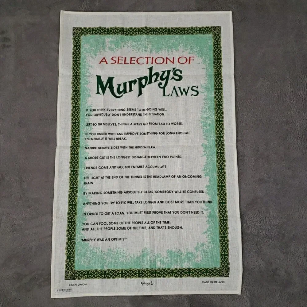 Fingal Murphy's Law & An Irish Blessing Tea Towel Clovers Mushrooms Ireland